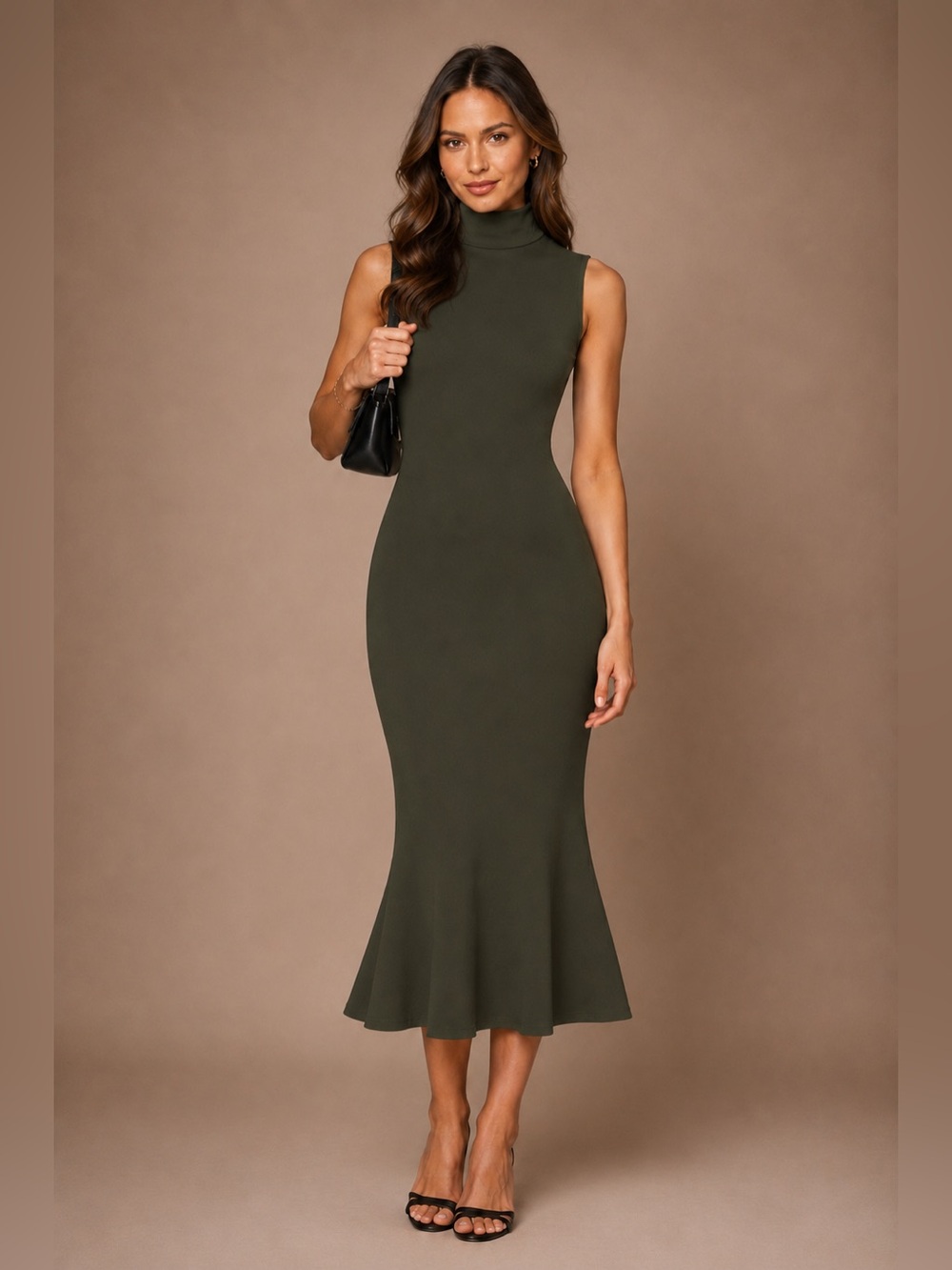 NWT Susana Monaco Mock Trumpet Sleeveless Midi Dress - Hunter Green